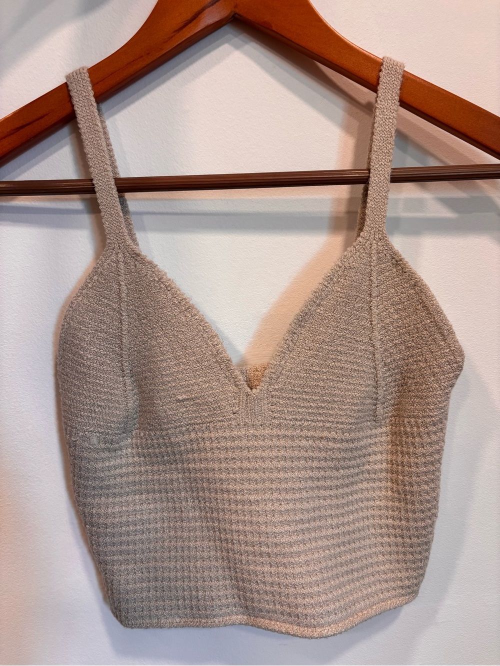 Textured Knit Cropped Tank Top - Beige